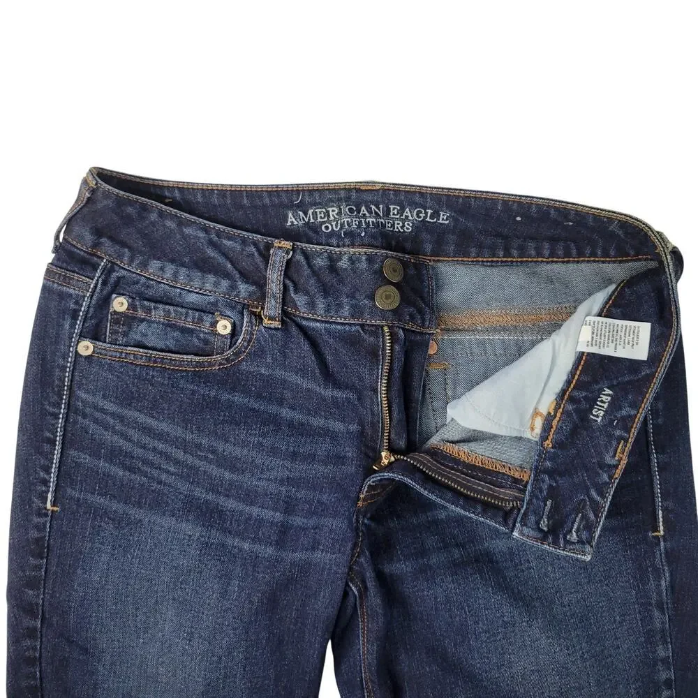 American Eagle Artist Flare Jeans Womens 8 Dark Wash Embroidered Stretch Denim - Picture 8 of 12